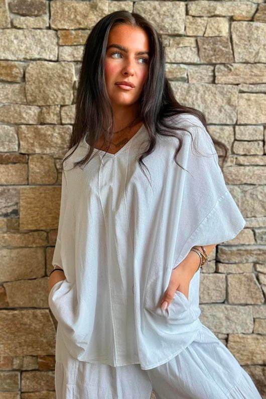 Rustic Nature Linen Blend Pocket Tee White
